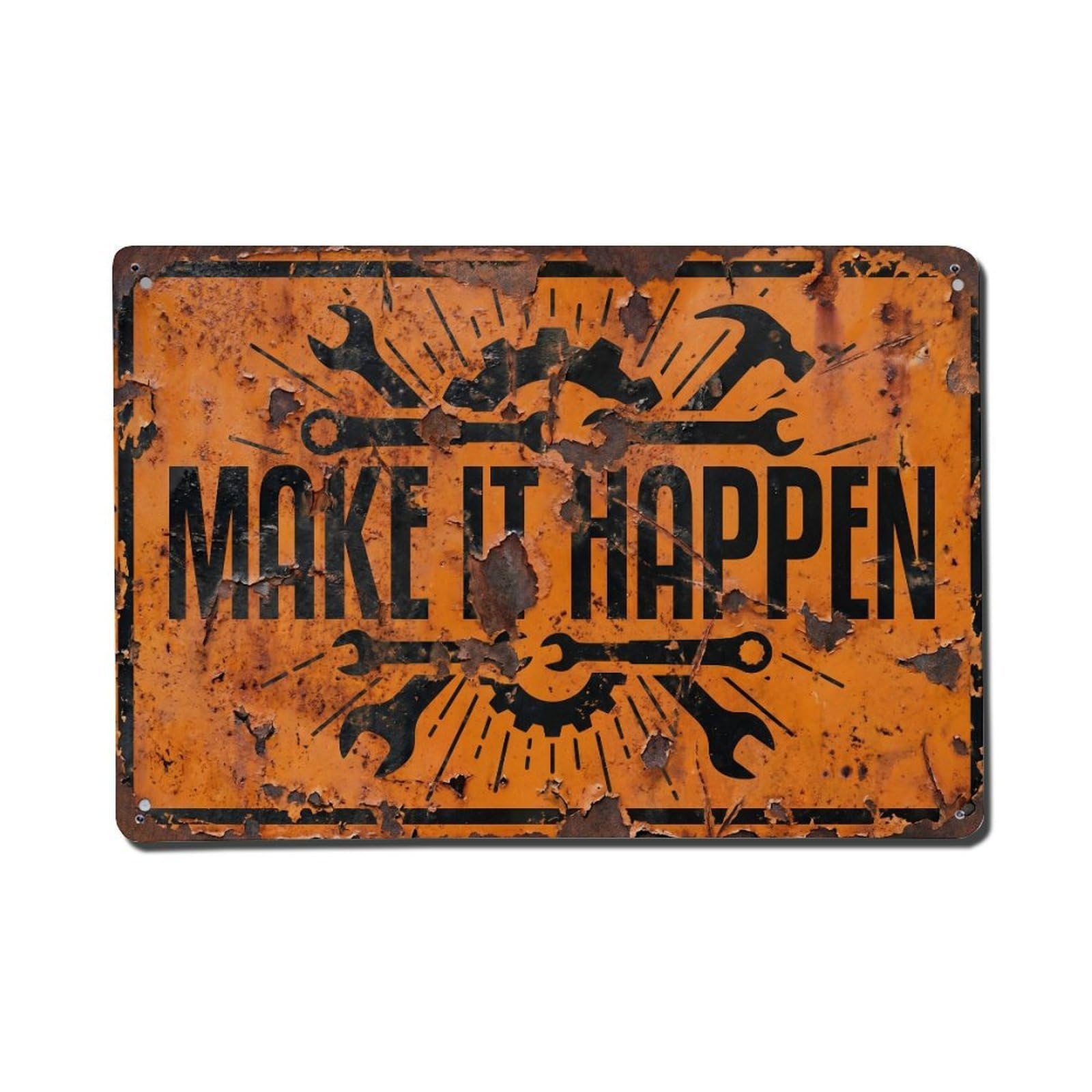 Make It Happen Workshop Retro Motivational Slogans Metal Tin Sign Wall Decor for Cafe, Club, Garden Metal Poster 8x12Inch