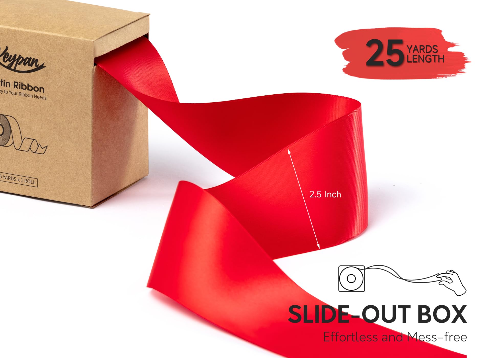 Keypan Red Satin Ribbon 64 mm Double-Faced Ribbons 22,9 m for Gift Wrapping Flower Bouquet Wedding Paper Bows Invitations Crafts - Image 2