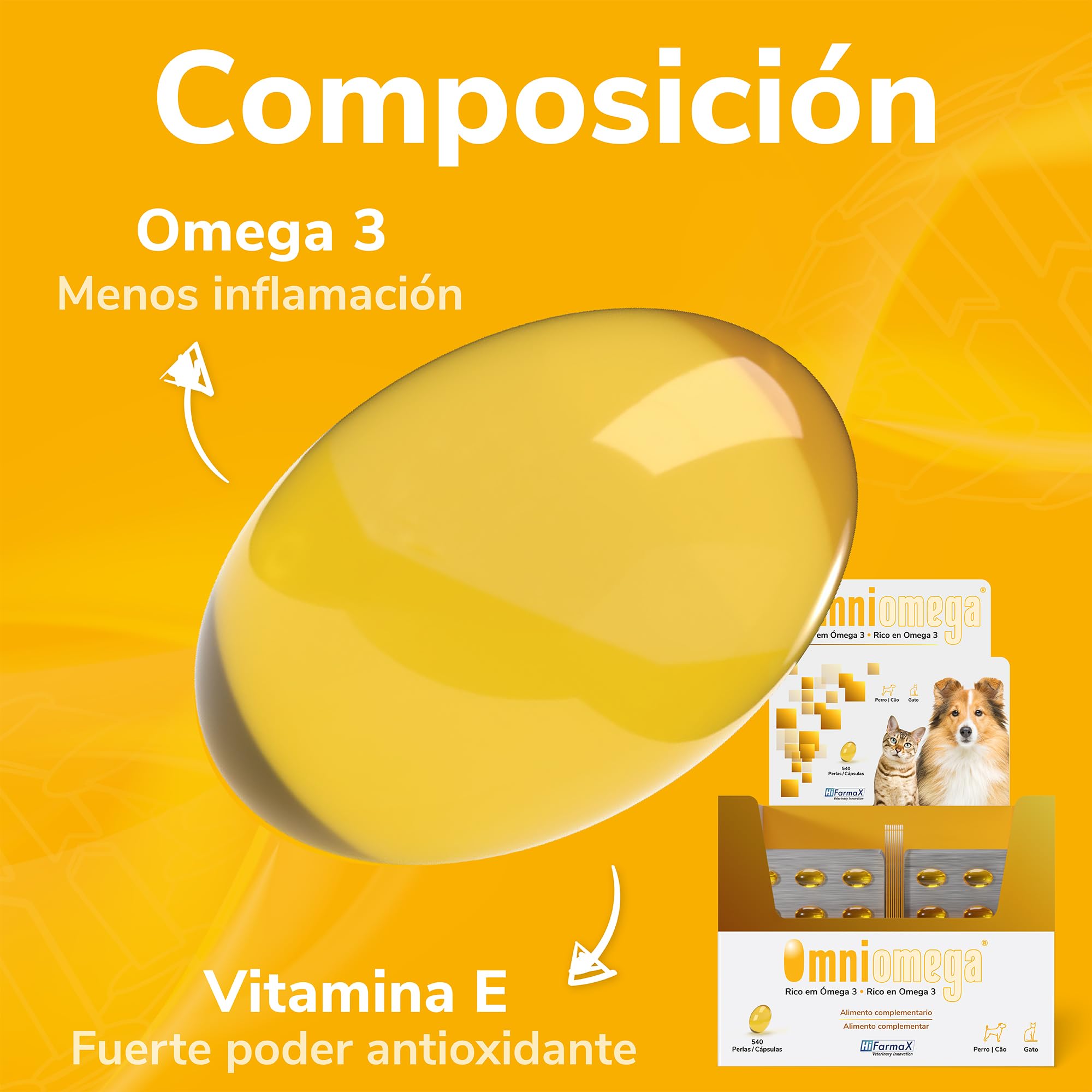 Omniomega Hifarmax - Vitaminas para Perros y Gatos, Suplemento Omega 3 con Vitamina E | Suplementos Alimenticios para Perro y Gato | Omega 3 Perros | Complementos Alimenticios | 540 Pastillas