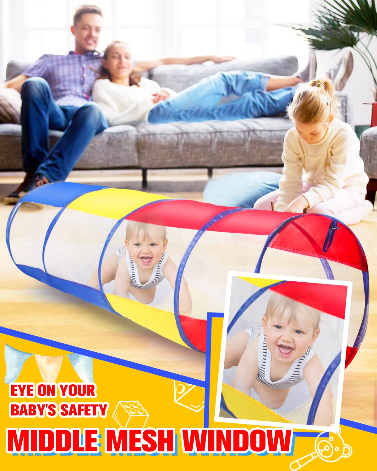 WEEKSUN Tunnel per bambini, tunnel da gioco per bambini, 180 cm, con finestra a rete traspirante, design pop-up con borsa per il trasporto, tunnel per tutti i piccoli, interni ed esterni (Ø 46 cm)
