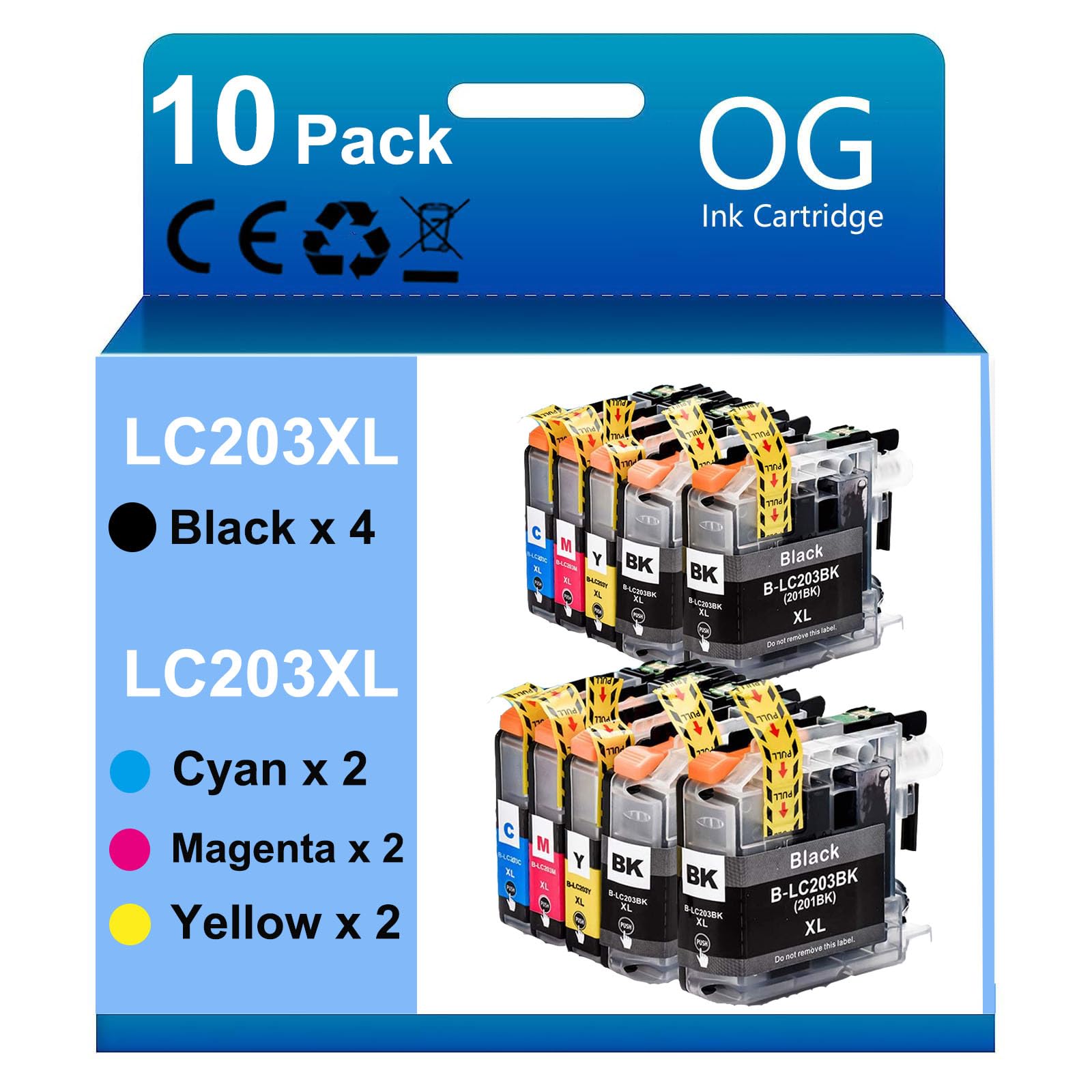 OGOUGUANLC203 XL 201XL Compatible Inkjet Ink Cartridges Page Yield 550 per Cartridge Replacement to use with MFC-J480DW MFC-J880DW MFC-J4420DW MFC-J680DW MFC-J885DW Printer(10 Pack)