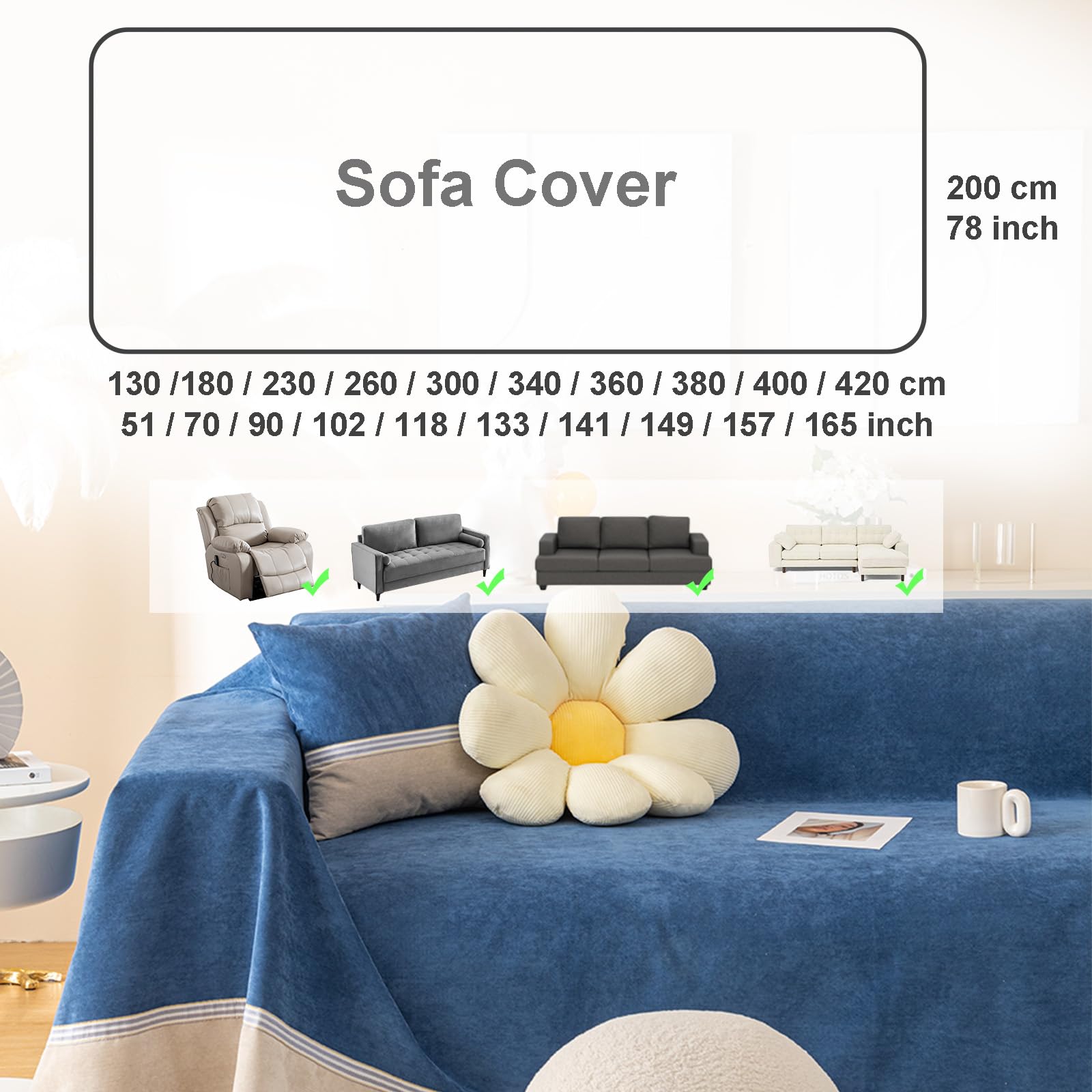 Protege Canape Impermeable Protection Couverture Canape Chat Anti Griffe Housse De Canapé Antidérapante en Forme De L Housses De Canapé 1 2 3 4 Places (Bleu Foncé,200 * 180cm)