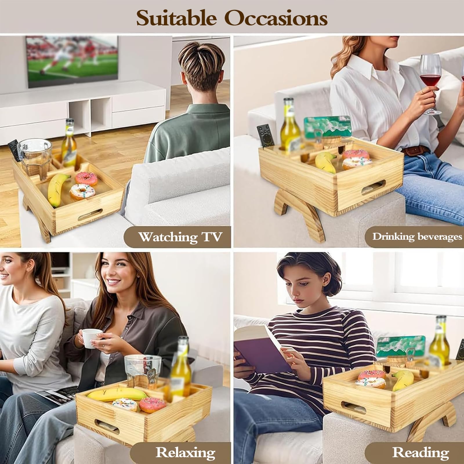 Bandeja para Reposabrazos para Sofá Flexible,Mesa Plegable para Reposabrazos De Sofá,DiseñO De Ranura para Tarjetas,con Soporte para Tazas,para Aperitivo Mandos A Distancia