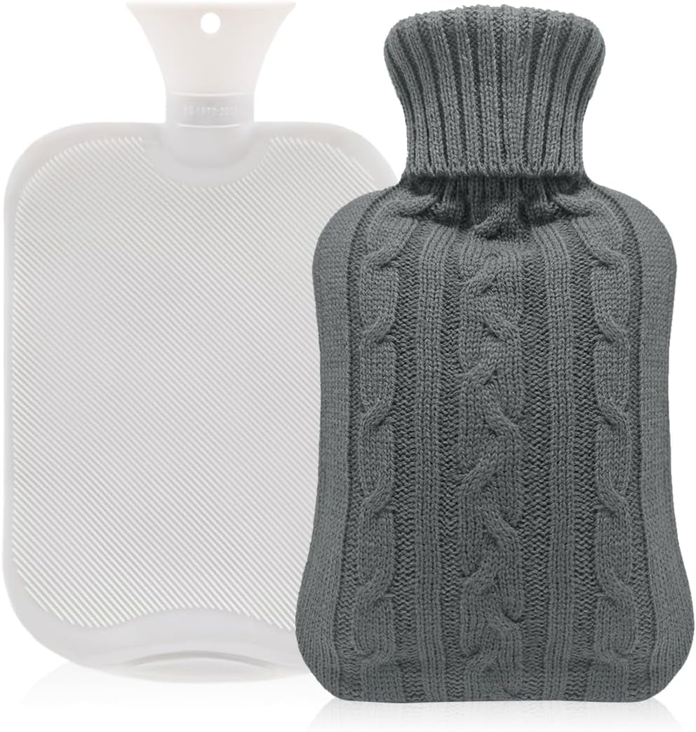 - 2L Hot Water Bottle with Soft Knitted Cover, Anti-leak Sealing Stopper for Menstrual Cramps Relief, Hot Compress Therapy