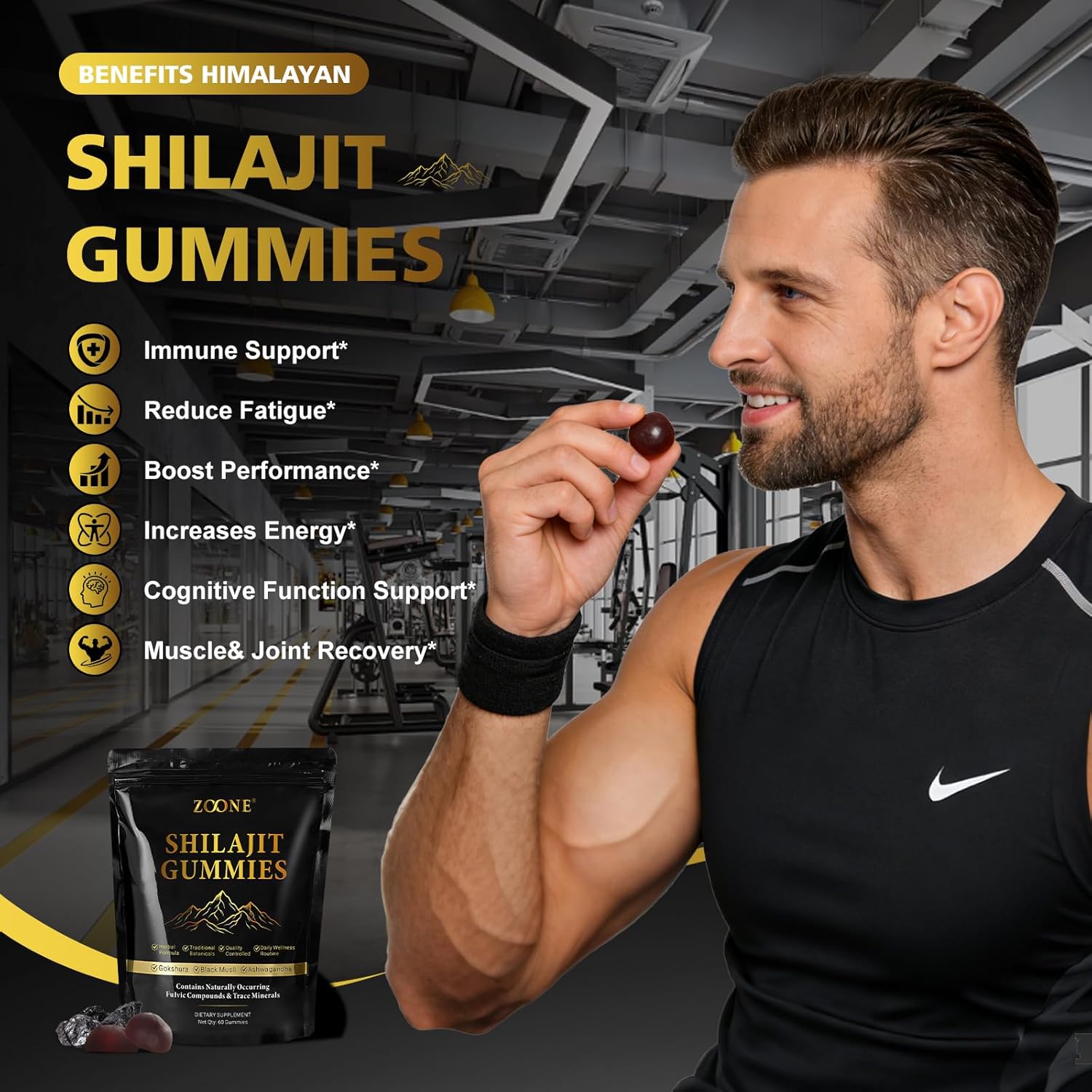 Himalayan Natural Shilajit Gummies 3000mg, 75% Fulvic Acid, 85+ Trace Minerals, Shilajit for Men & Women, Himalayan Shilajit Resin - 60 Gummies