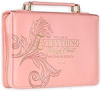Vista 1 de Christian Art Gifts Funda de piel sintética para mujer, diseño floral rosa y dorado para mujer: Todo a través de Cristo - Filipenses 4:13 Escritura