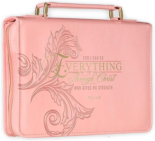 Christian Art Gifts Funda de piel sintética para mujer, diseño floral rosa y dorado para mujer Todo a través de Cristo - Filipenses 413 Escritura