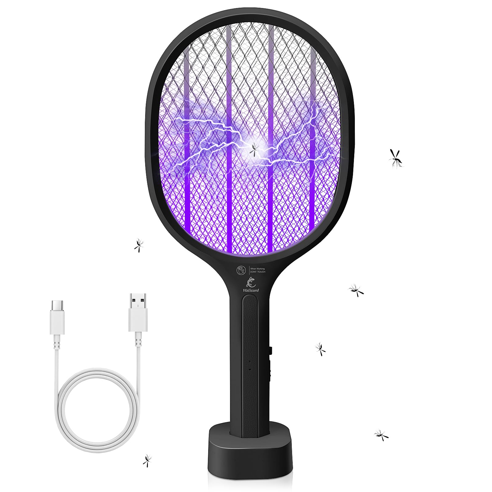 Walizard 2 in 1 Fly Zapper Electric: Electric Fly Swatter Bug Zapper Racket Bat Electronic Mosquito Insect Killer Indoor USB Rechargeable 3000V