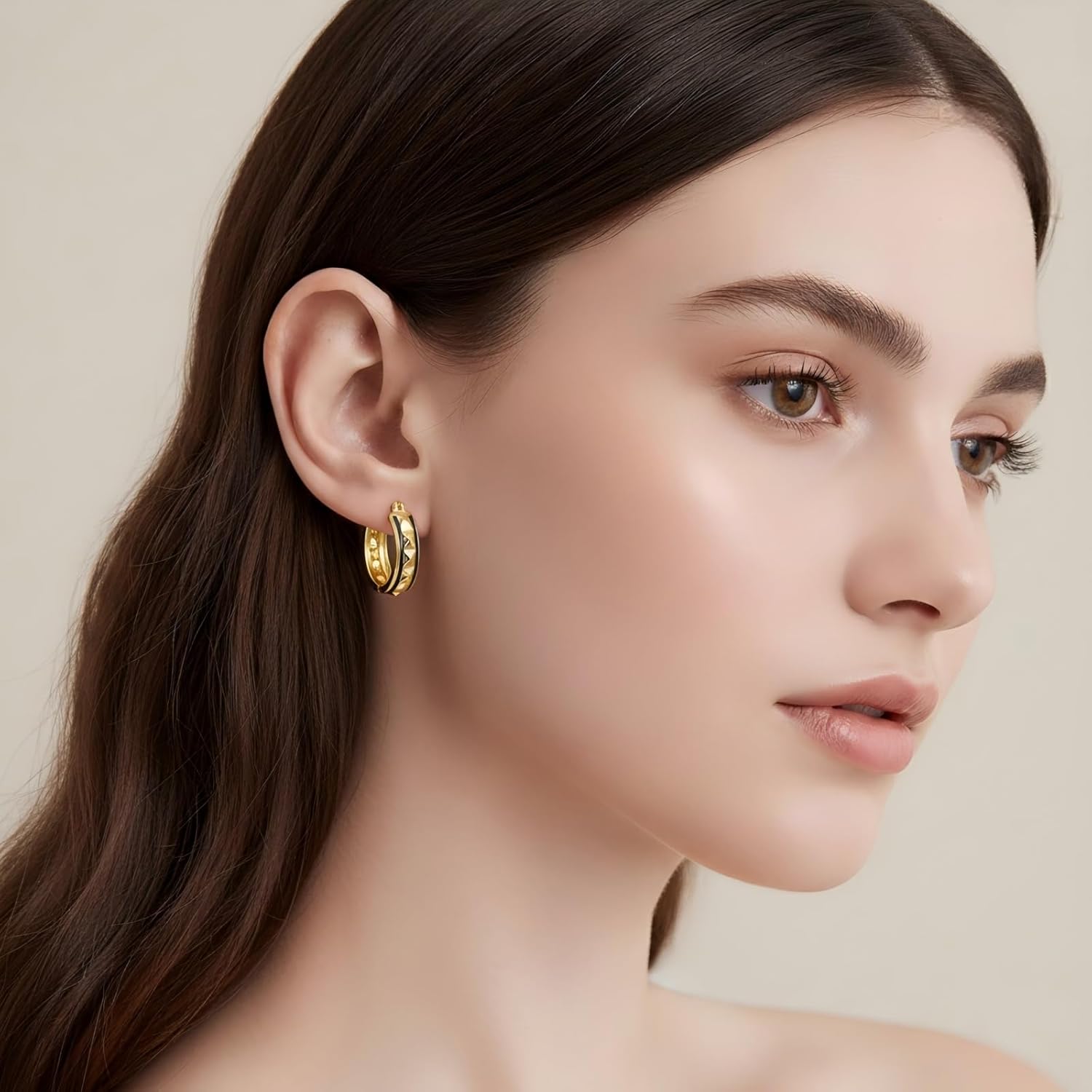 Gold Plated Hoop Earrings for Women 14K Gold Black and Gold Earrings Women's Hoops Earring Trendy Hypoallergenic Earrings for Womens 25mm - Image 7