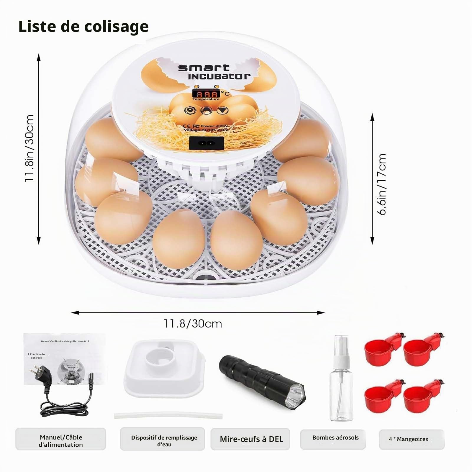 Viowey Couveuse Oeuf Automatique, Couveuse 12 Oeufs avec Retournement Automatique Des œUfs et ContrôLe de TempéRature, Ajout Automatique d'eau, Couveuse LED, pour Poules Canards Oies Cailles