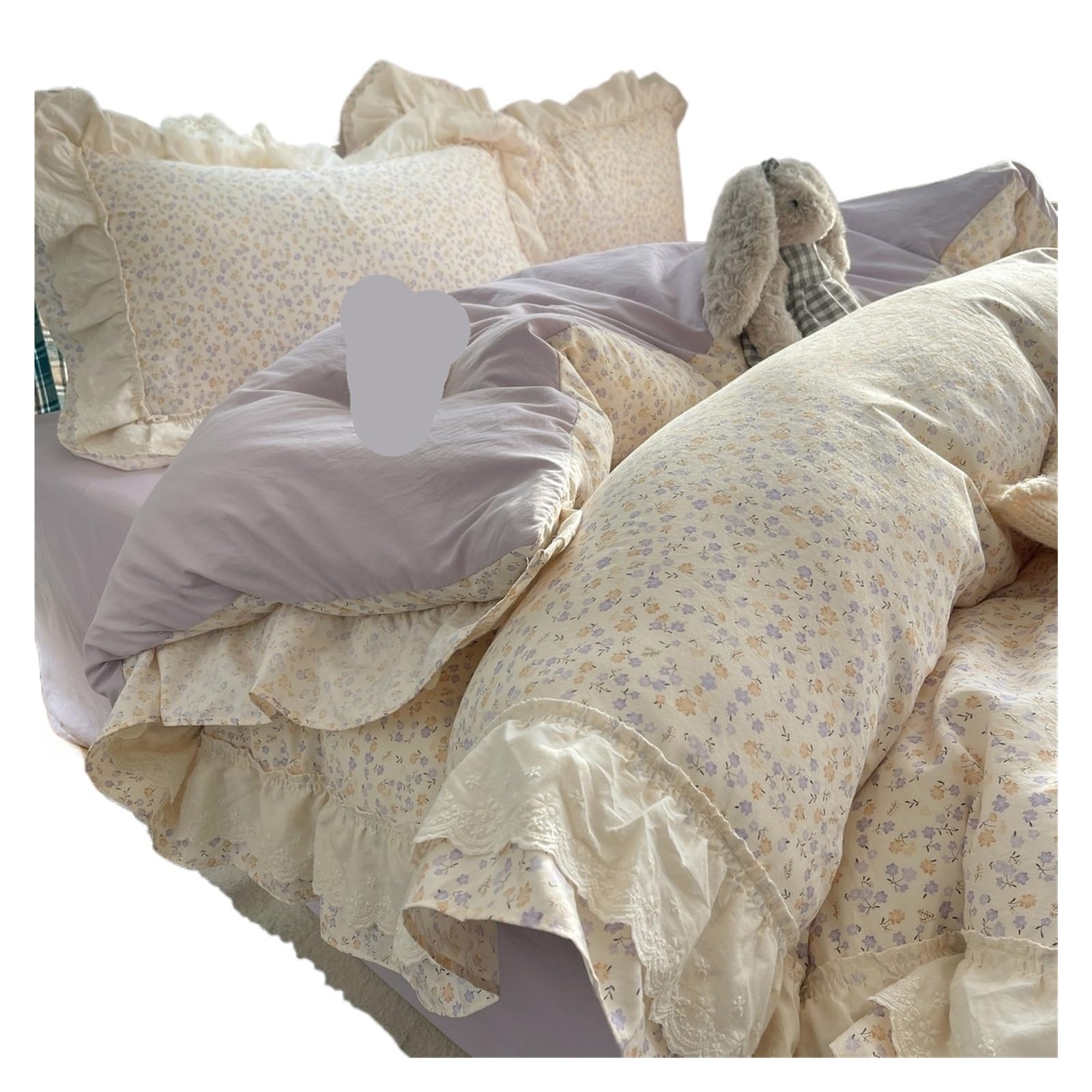 Floreale Leggero Copriletti Trapuntati Set Lenzuolo copripiumino floreale | Set da tre pezzi for dormitorio in quattro pezzi di pizzo di seta(Color7,1.8m sheet 4pcs)