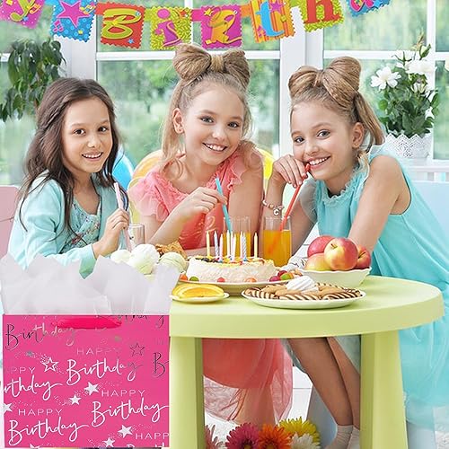 Miniatura 4 de JWSCYSY Bolsa de regalo grande plateada metálica impresa con texto en inglés "Happy Birthday", bolsa de regalo de papel para mujeres y niñas, fiesta