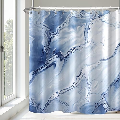 Miniatura 16 de Cortina de ducha de mármol gris impermeable de tela con ganchos, decoración de baño, 72 x 72 pulgadas Gris,Azul,Mármol negro,Marrón,Mediados de
