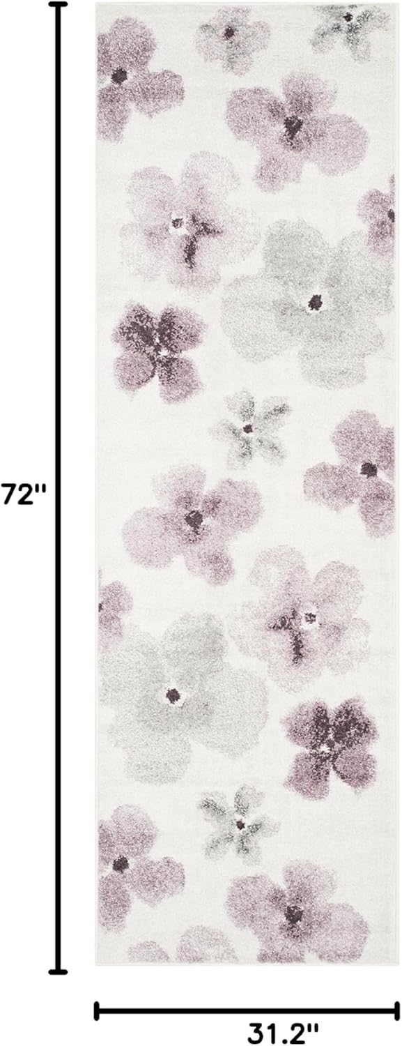 SAFAVIEH Adirondack Collection Runner Rug - 2'6" x 6', Ivory & Purple, Floral Watercolor Design, Non-Shedding & Easy Care, Ideal for High Traffic Areas in Living Room, Bedroom (ADR123L)