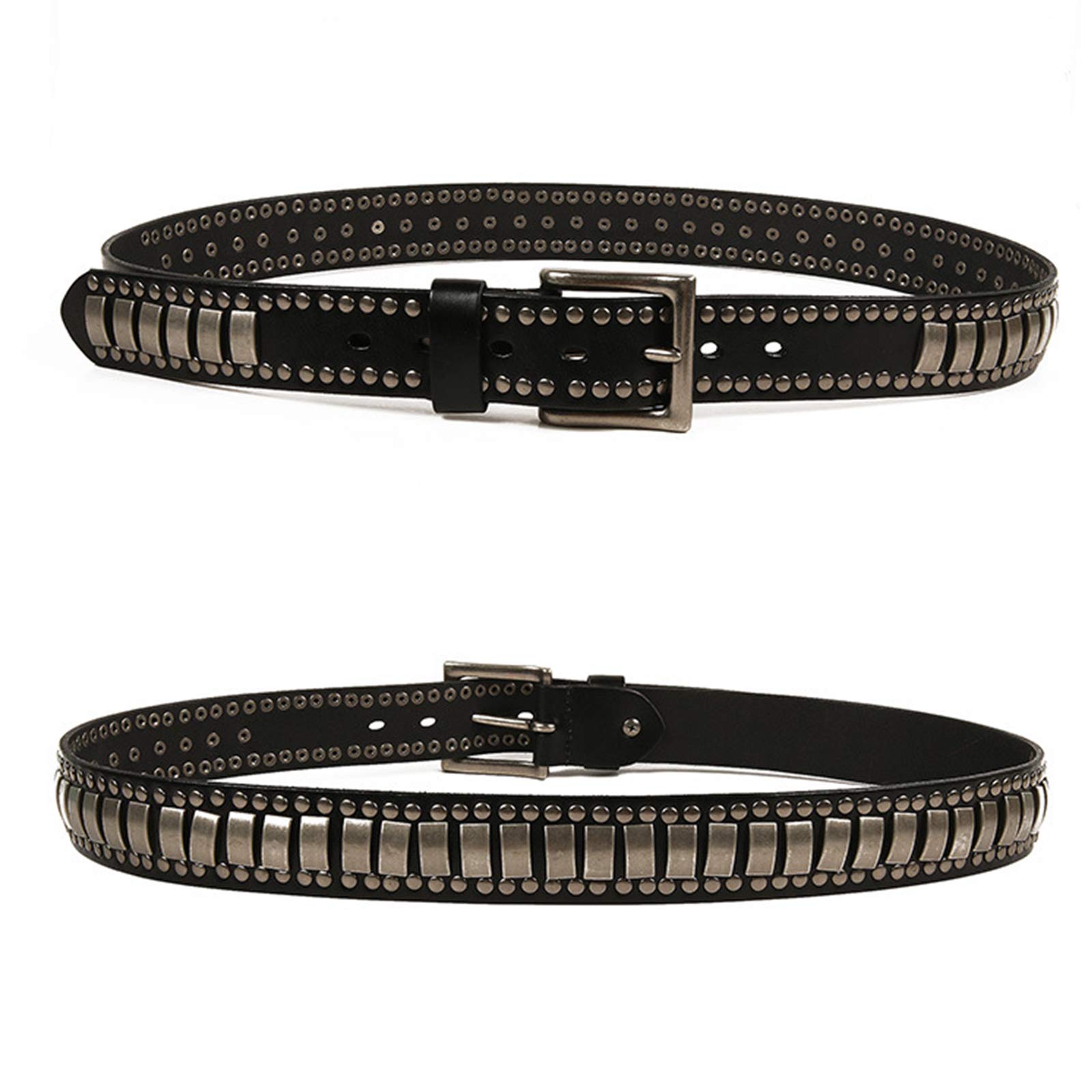 Herren Damen Nietengürtel Im Punk Hip Hop Style Leder Gürtel Mit Nieten Und Legierung Dornschließe Ledergürtel 105Cm - 125Cm Kürzbar,Schwarz,105cm/waist:34"~36"