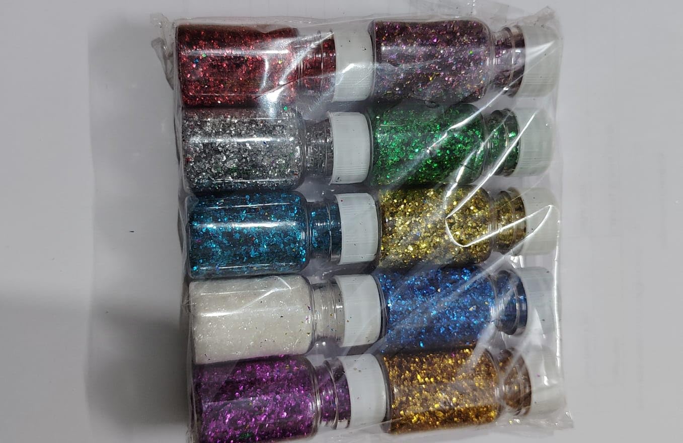 Super Shop Dry Glitter Powder for Craft Work, Set of 10, 15 Gram Each Bottle, Multicoloured Glitter Set-image-36