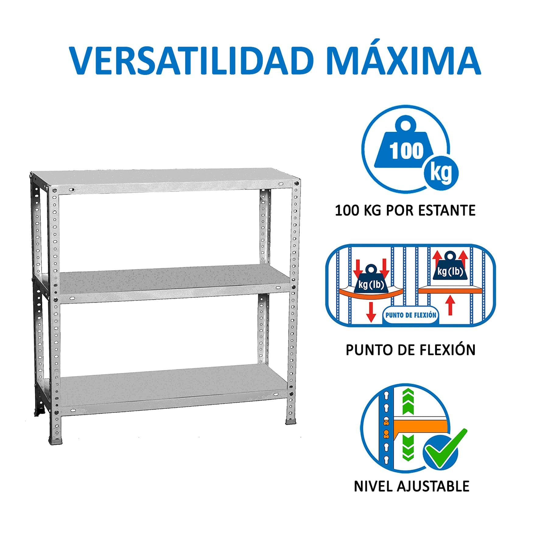 Simon Rack Scaffale Metallo Garage, 3 Ripiani, 100 kg di Punto di Flessione, 900x900x500 mm, Con Viti, Scaffale Garage, Zincato - Comfort