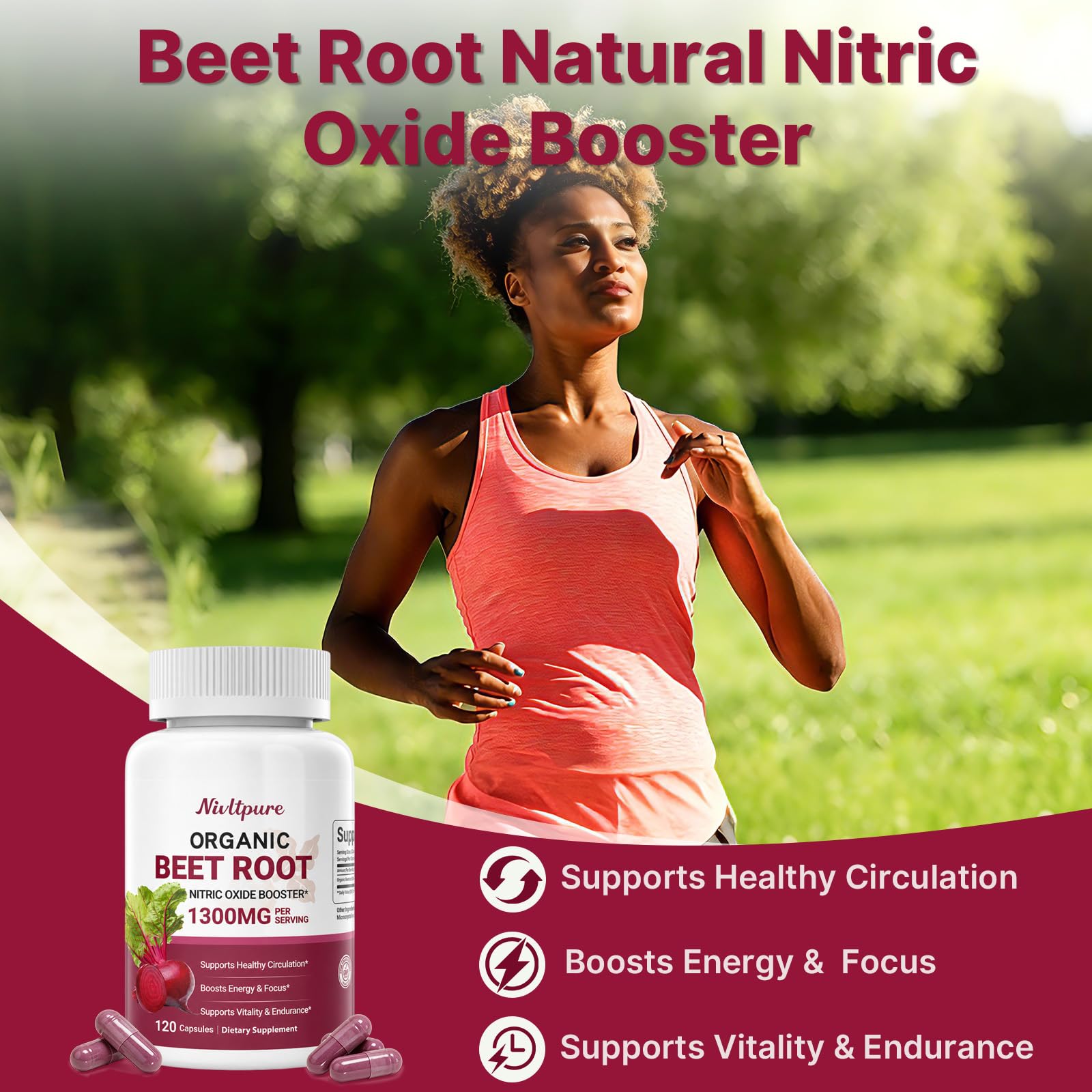 Beet Root Capsules 1300mg - Cold Pressed Beet Root Nitric Oxide Booster Beetroot Powder Extract for High Blood Pressure, Healthy Circulation, Energy and Stamina, Non-GMO - 120 Capsules — Amazon image 4