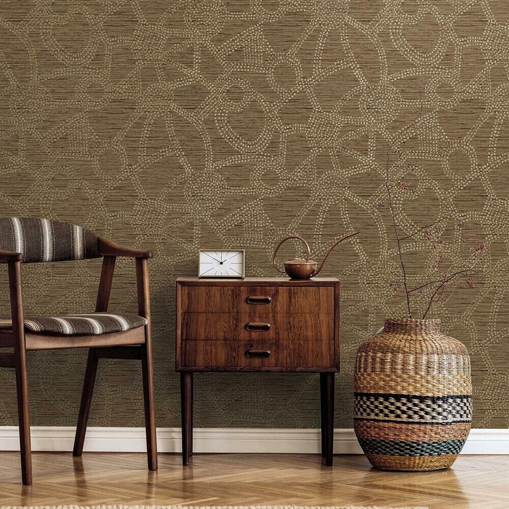 RMK12233PL Nikki Chu Brown and Metallic Copper Amhara Peel and Stick Wallpaper