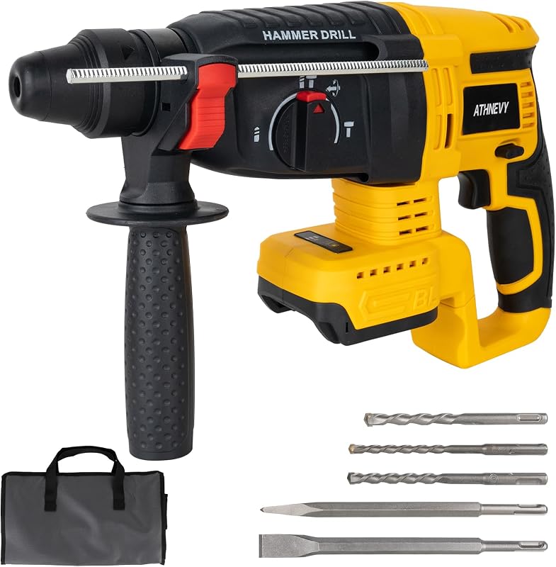 Taladro de martillo rotativo inalámbrico sin escobillas SDS-Plus de 1", para batería Dewalt de 20 V | 3.0J 4 funciones de velocidad variable con embrague de seguridad, kit de herramientas de demolición de hormigón (batería no incluida)