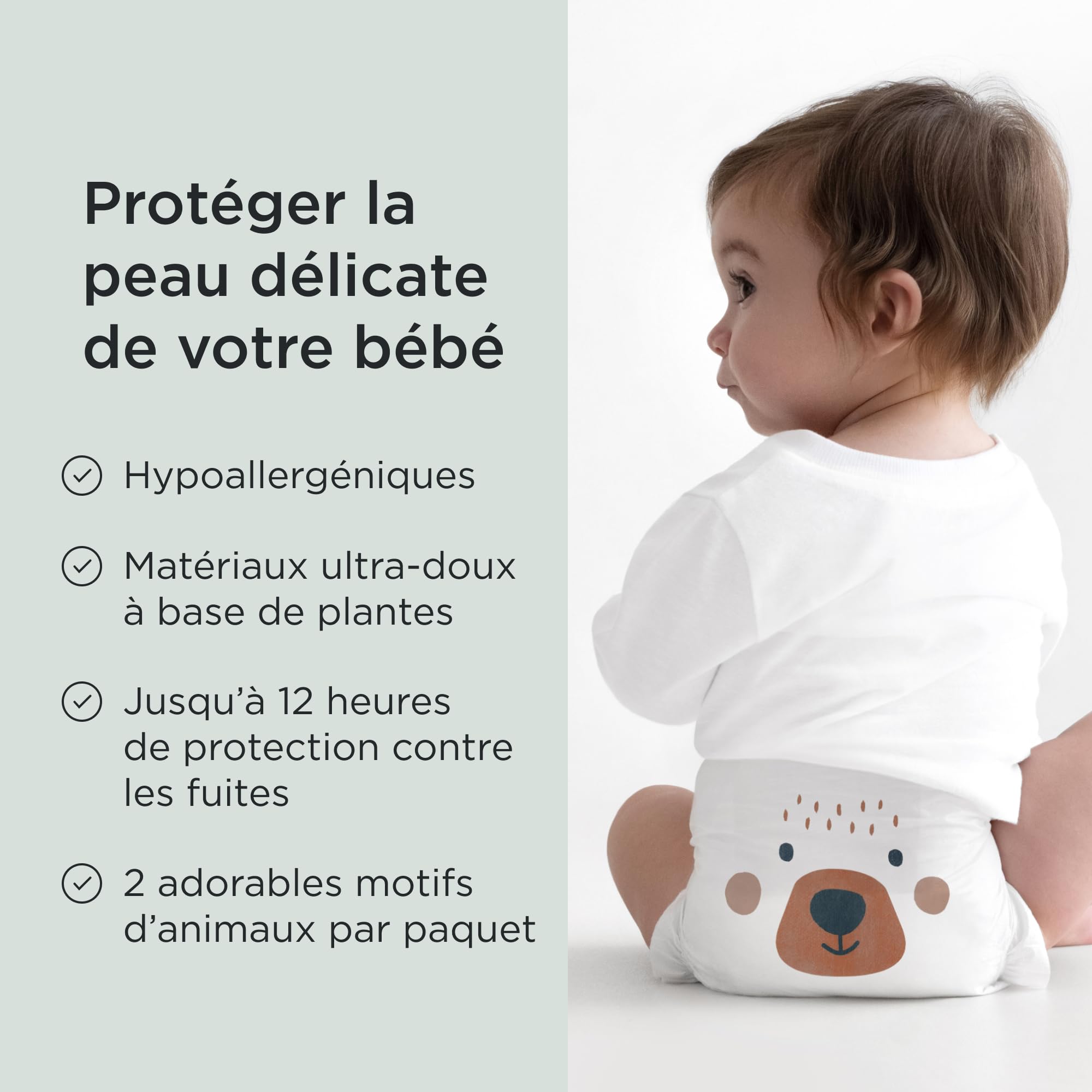 Kit & Kin Couches Taille 3 (6-10 kg) 128 Couches, Hypoallergéniques, à Base de Plantes, Protection Anti-Fuites Supérieure Jusqu'à 12h, Vegan & Sans Cruauté