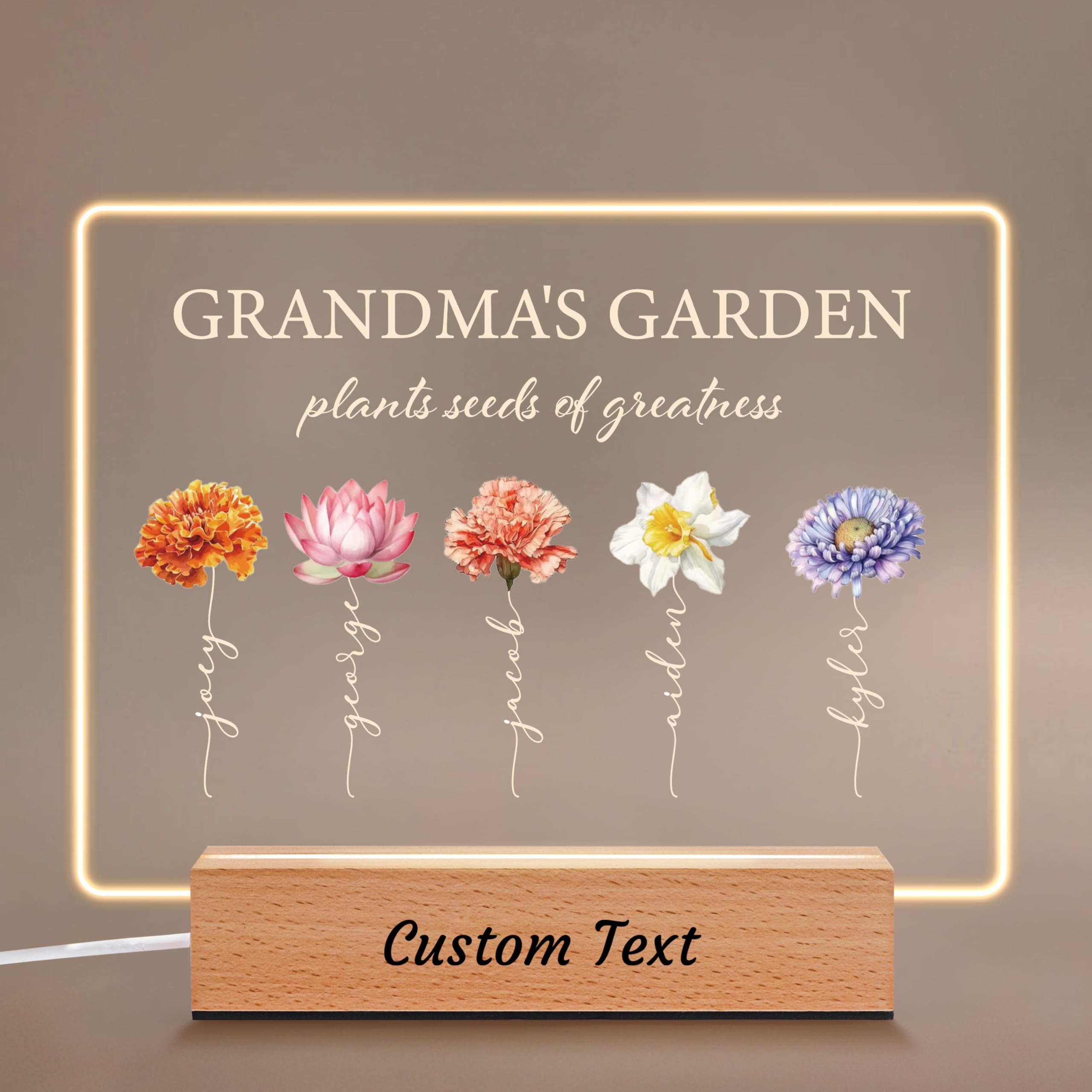 IOUMAM Custom Grandma Gifts, Personalized Desk Decor Grandmas Garden Night Light for Gigi, Mothers Day Gifts for Mimi, Best Grandma Ever Gifts on