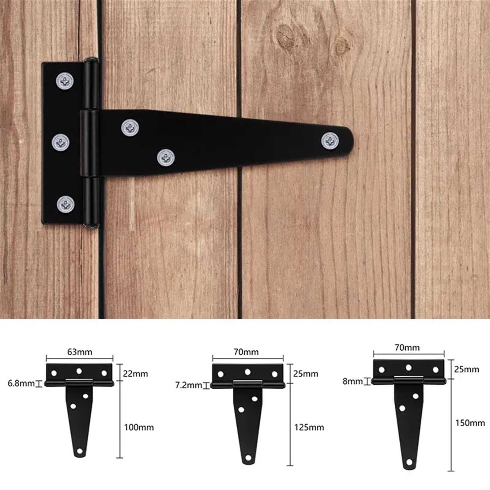 4 Stück schwarze T-Form Dreiecksscharniere Schrank Schuppen Holztür Tor Scharniere Hardware Möbelbeschläge 2-10 Zoll(02)