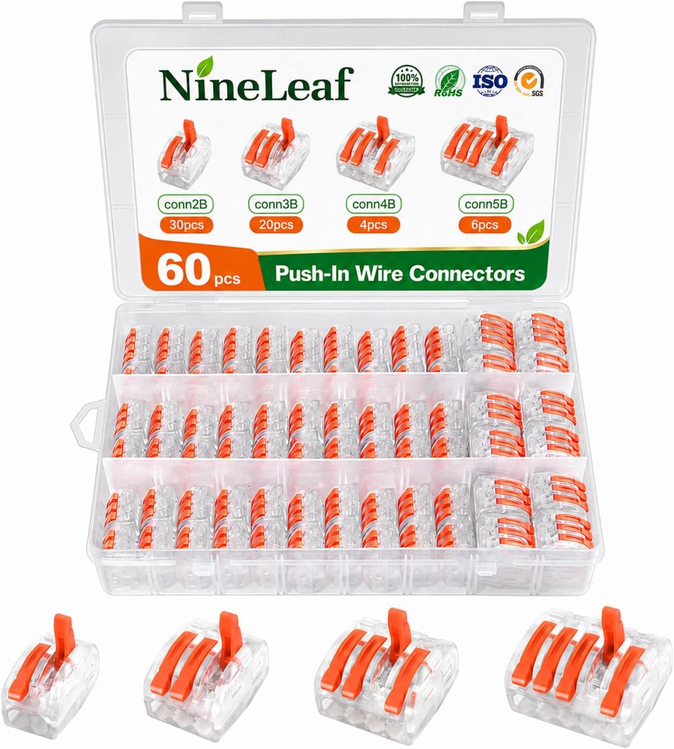 60 Pcs Lever Wire Electrical Connectors Nuts Assortment Kit with 28-12 AWG