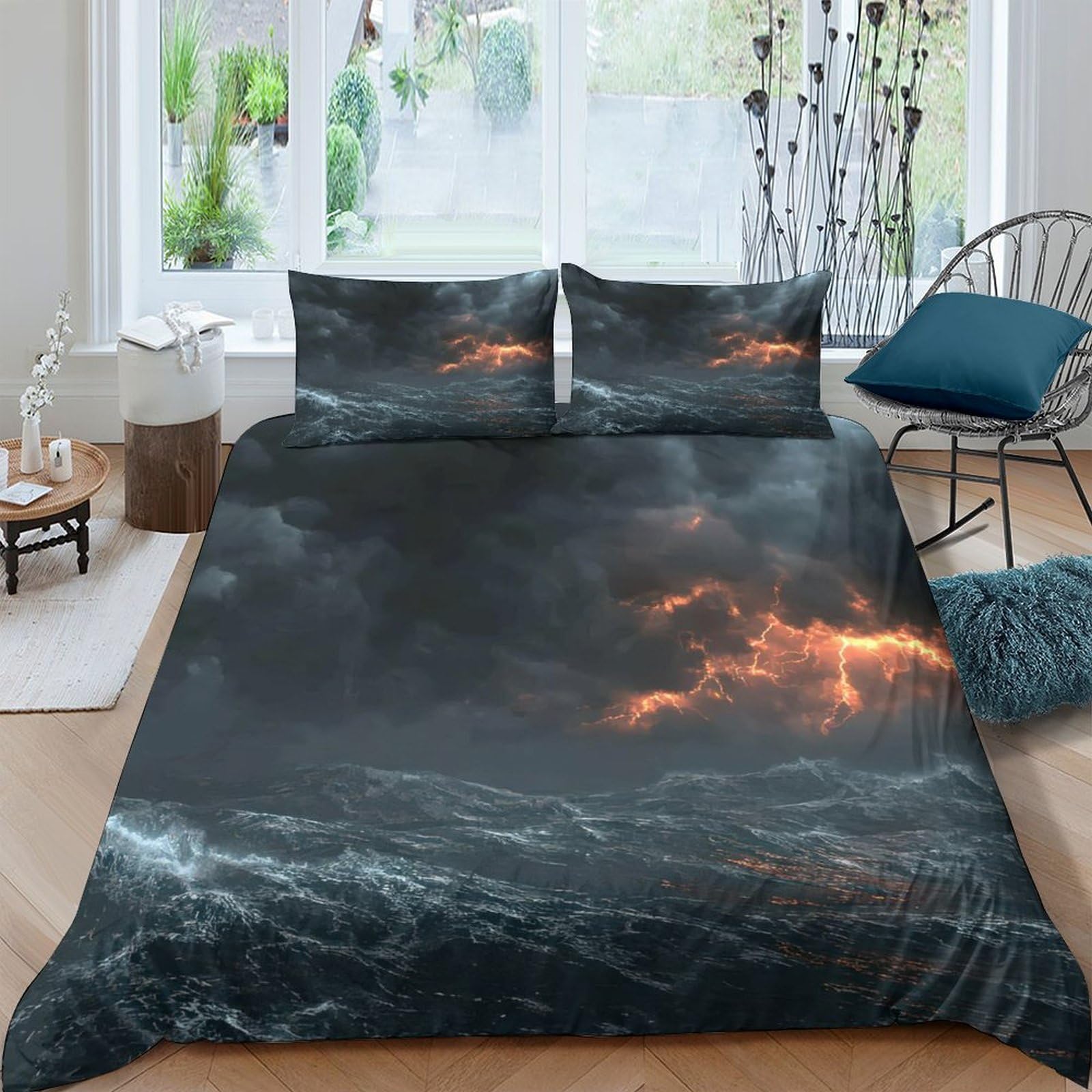 Unrxjzlvm Style-10 Dark Storm 3D Duvet Set Microfiber Teen Bedding