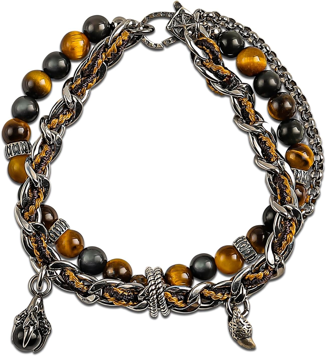 GUXI-Inferno Beast Tiger Eye Bracelet Men Genuine Premium Obsidian Mens Bracelet Pure Handmade 6mm Natural Gemstone Beads Protection Bracelet Boyfriend Gifts Jewelry Gift Boxes