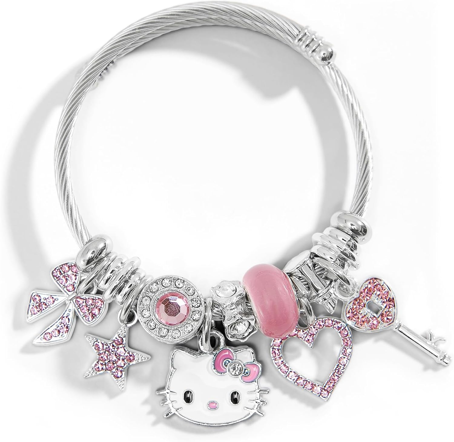 HonFHena Cute Bracelets, Adjustable Stainless Steel Composite Bracelet Bangles, Classic Cartoon Design Jewelry, Gift for Her (Pink)