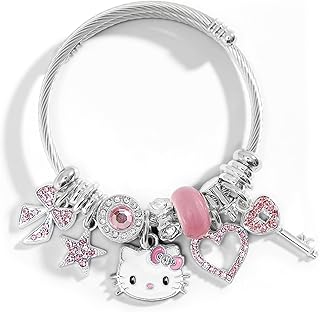 Cute Bracelets, Adjustable Stainless Steel Composite Bracelet Bangles, Classic Cartoon Design Jewelry, Gift for Her (Pink)