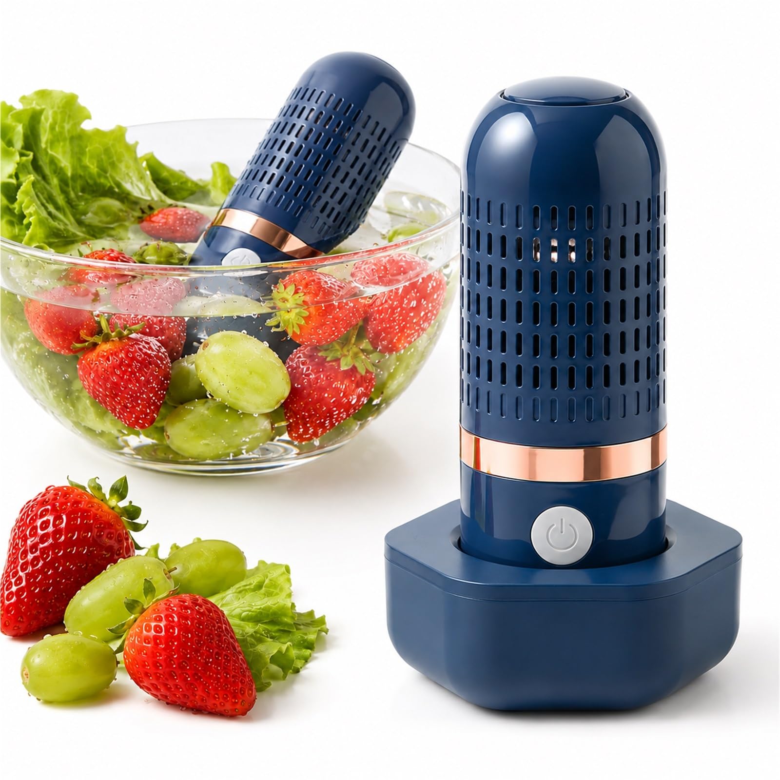PurePod Fruit and Vegetable Cleaner Device Portable Produce Washer for Kitchen and Travel Waterproof USB Rechargeable Purifier for Meat Seafood and Bowls(Blue)