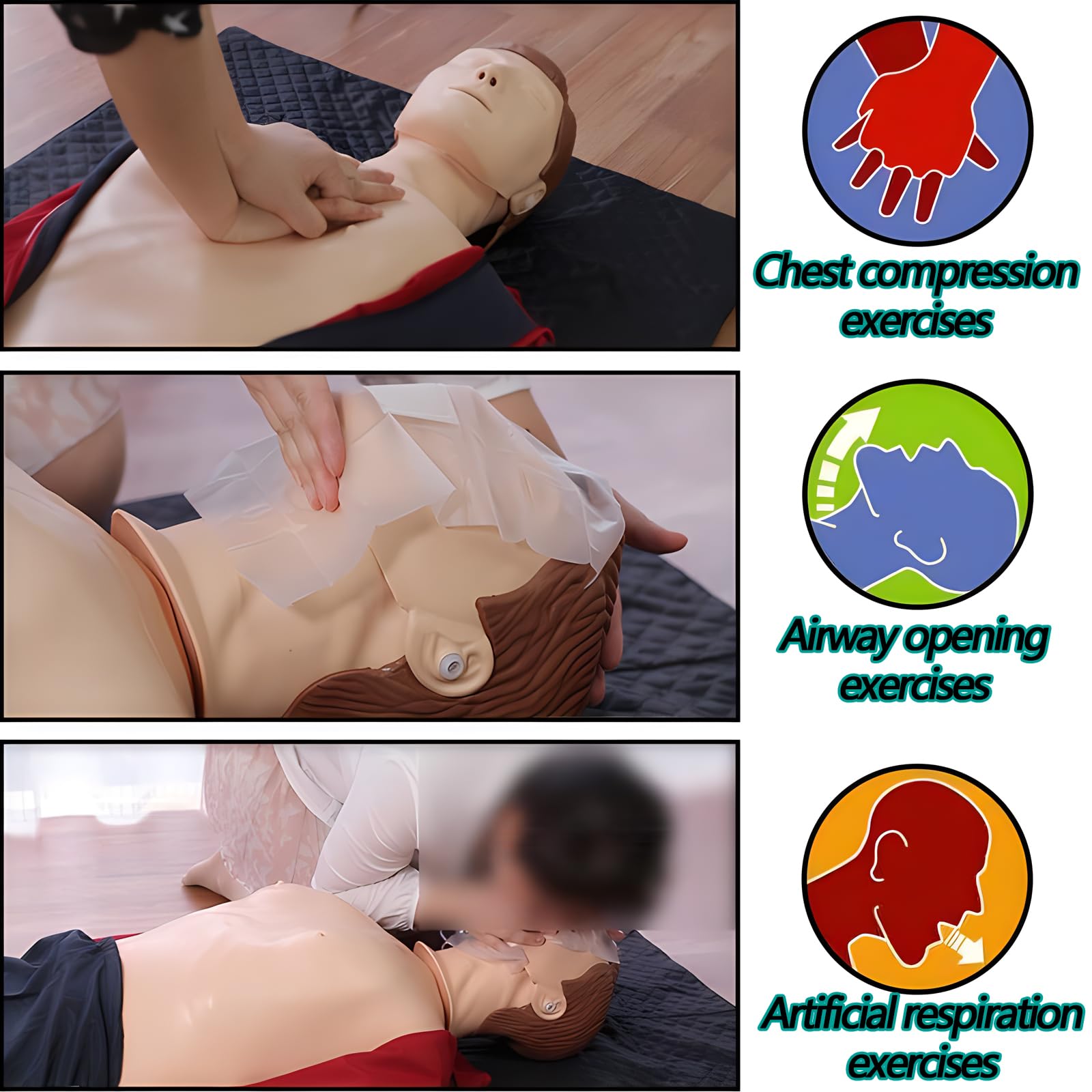 DRXRD Mannequin de Formation en RCR Tout Corps Mannequin Secourisme avec Masque Facial Remplaçable & 4 Sacs Pulmonaires Remplaçables & Tapis & Sac de Transport pour Entraîner et Améliorer Compétences