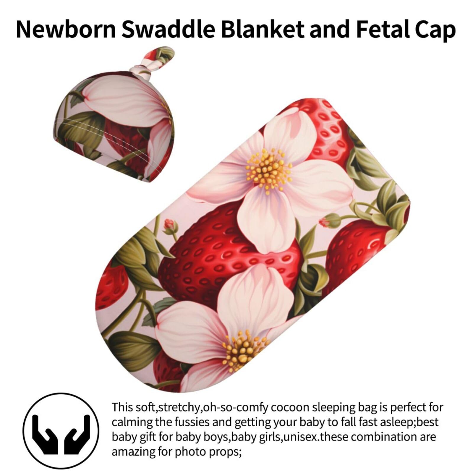 3d fragola Swaddle coperta e cappello set per neonati avvolgente accogliente per neonati bambino comfort 29x53 cm