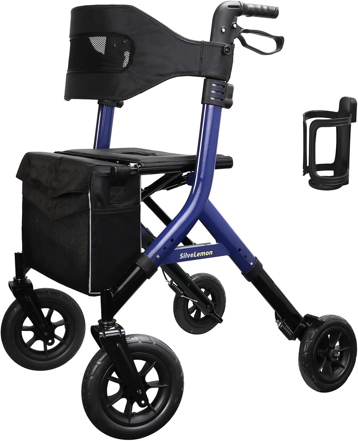 Walkers for Seniors, All Terrain Rollator Walker with Seat 350 lbs, Folding Rolling Walker with Brakes, Lightweight Walker with 10" Big Front Wheels, Adjustable Handle and Seat Height, Fits 5'3" ~ 7' Blue