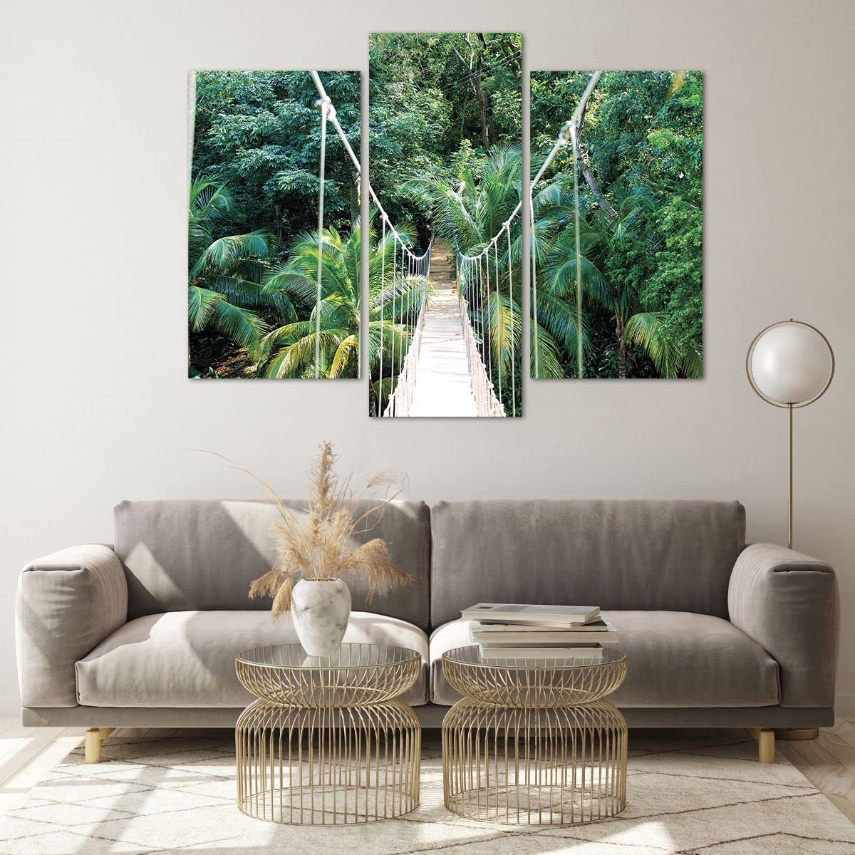 Tableau Verre Moderne 130x100cm - Triptyque Bambou Déco Murale Salon Chambre