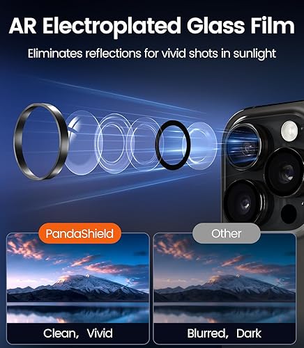Miniatura 5 de PandaShield Paquete de 2 protectores de lente de cámara antirreflejos para iPhone 17/16/15 Pro y Pro Max, fácil instalación, arañazos, dureza 9H