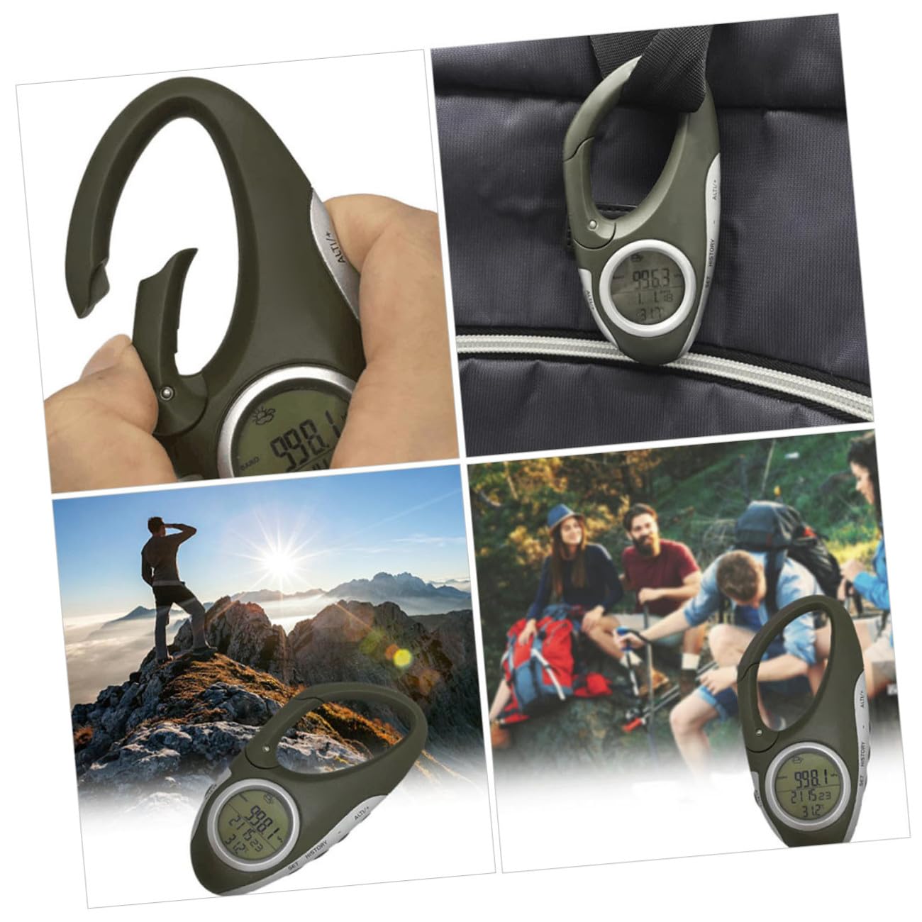 BESPORTBLE 3 Pezzi Altimetro Portatile Misuratore di Temperatura Previsioni Meteo Barometro Alpinismo Strumento di Utilità Altimetro Elettronico Catena Chiave Moschettone in Metallo