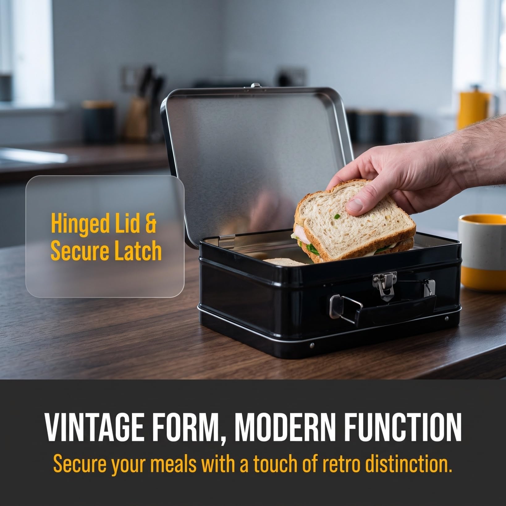 Boîte à déjeuner rétro en étain avec couvercle à charnière verrouillable pour sandwichs, fruits, noix, légumes, boîte à goûter réutilisable pour pique- en famille et randonnée en plein