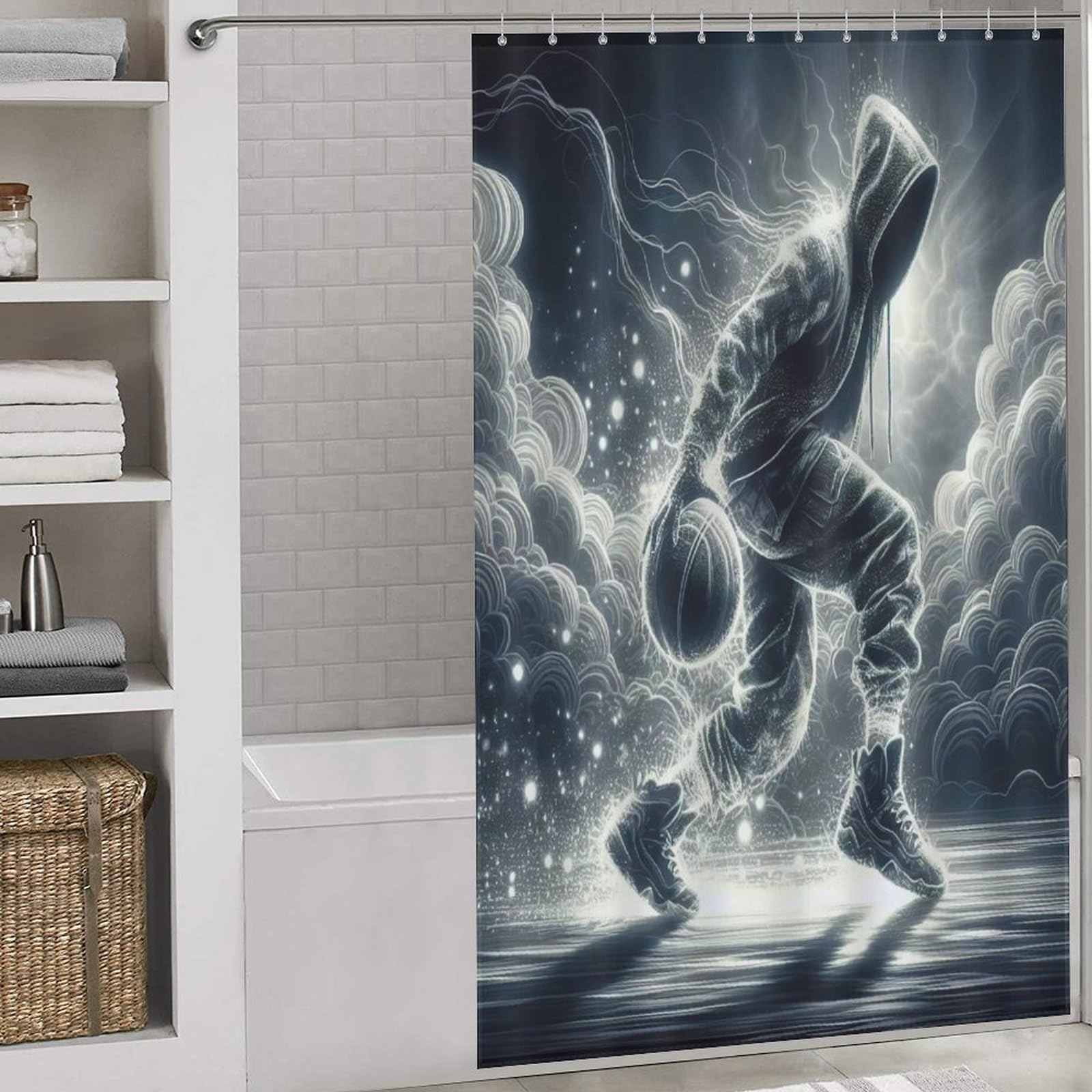 Rideau de douche basket-ball 140x183 cm en polyester lavable avec 12 crochets