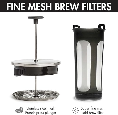 Miniatura 8 de Primula Cafetera 2 en 1, prepara café de prensa francesa y café frío en una cafetera, mango de agarre cómodo, jarra de vidrio duradera, tamaño