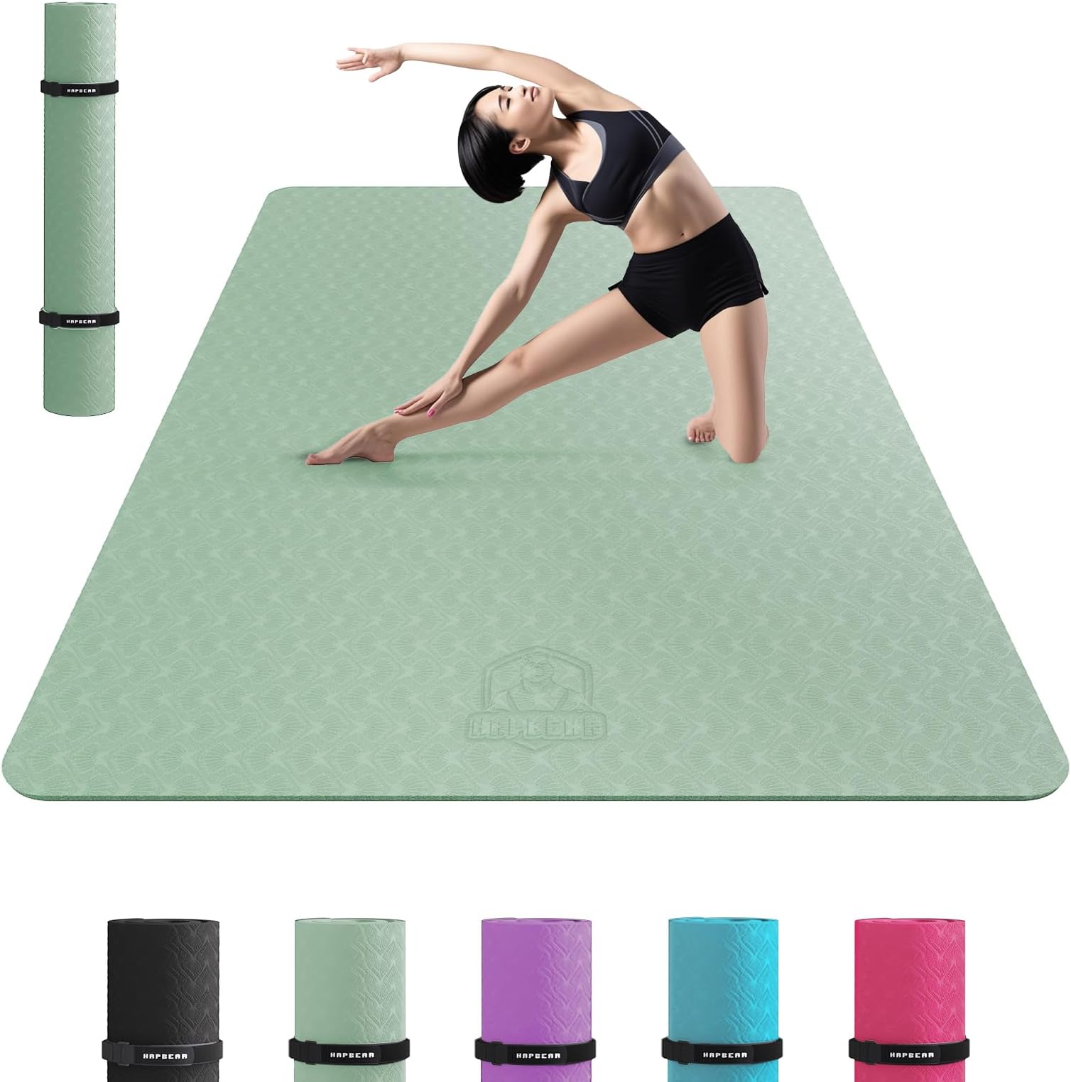 HAPBEAR Yoga Mat, Extra Large, Wide, Training Mat, Thick, 0.2 inches (6 mm), Pilates Mat, Double-Sided, Anti-Slip, Soundproofing Mat, TPE Material, Lightweight, Fitness Mat, Sports Mat, Exercise Mat