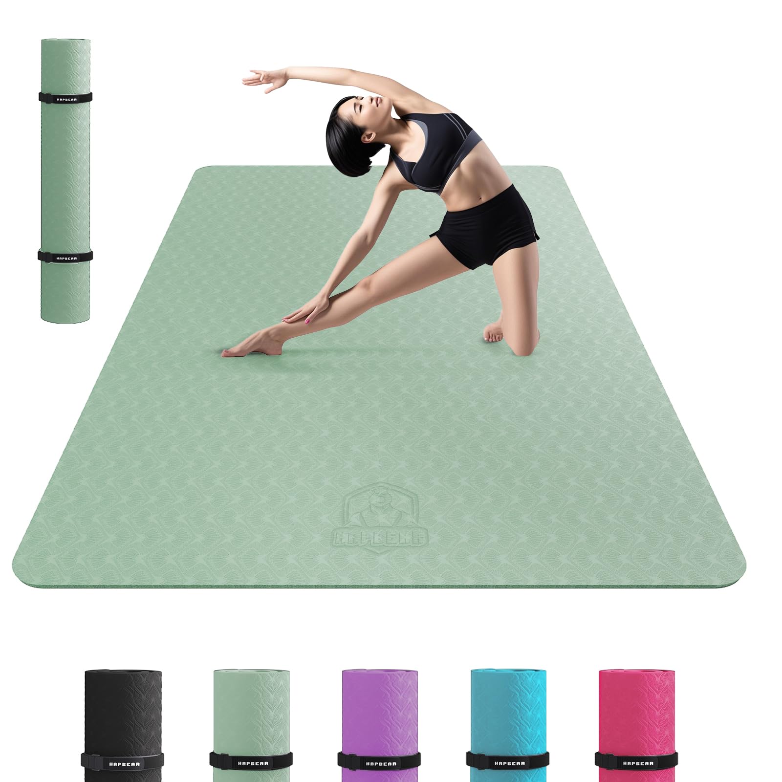 HAPBEAR Yoga Mat, Extra Large, Wide, Training Mat, Thick, 0.2 inches (6 mm), Pilates Mat, Double-Sided, Anti-Slip, Soundproofing Mat, TPE Material, Lightweight, Fitness Mat, Sports Mat, Exercise Mat