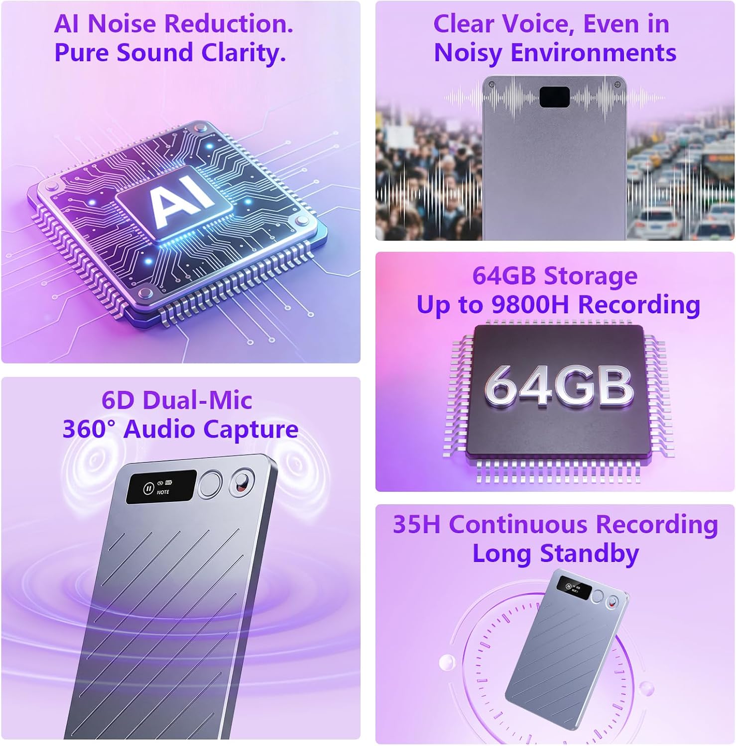 Ablink AI Voice Recorder, Audio Recorder Transcribe & Summarize, AI Noise Reduction, Supports 152 Languages, 64GB Memory for Meetings, Calls, Lectures, APP Control