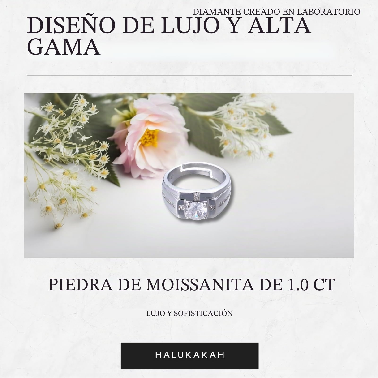 HALUKAKAH Anillo Moissanite D Color 1.0 ct Patrón de Cruz,Diamante Cultivado en Laboratorio de 1 Quilate con Certificado,Plata de Ley Chapado en Platino,Tamaño Ajustable,para Esposo,Novio,Cumpleaños