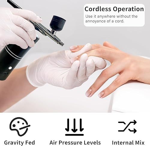 Miniatura 2 de Kit de cepillo de aire inalámbrico, recargable portátil, con pistola de aerógrafo de mano automática y compresor, pistola rociadora de doble acción