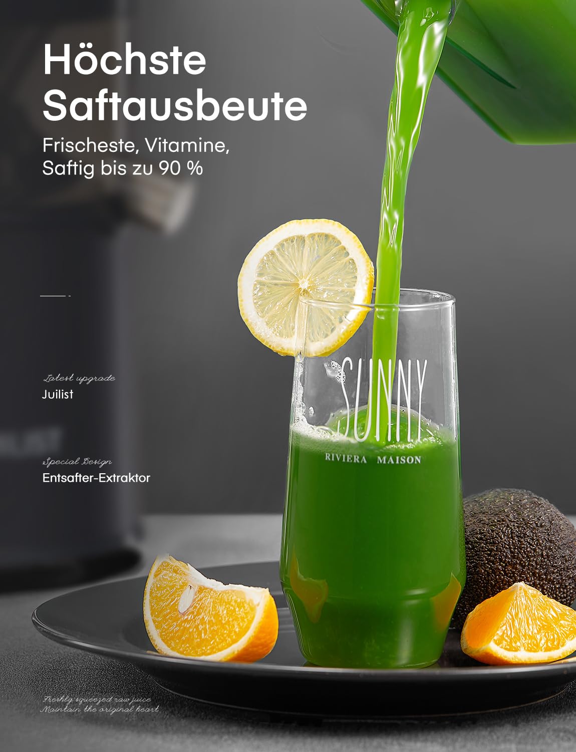 JUILIST Centrifuga Frutta e Verdura, Scivolo di Alimentazione da 65 mm, 3 Impostazioni, con Spazzola per la Pulizia, Facile da Pulire, Senza BPA, Argento