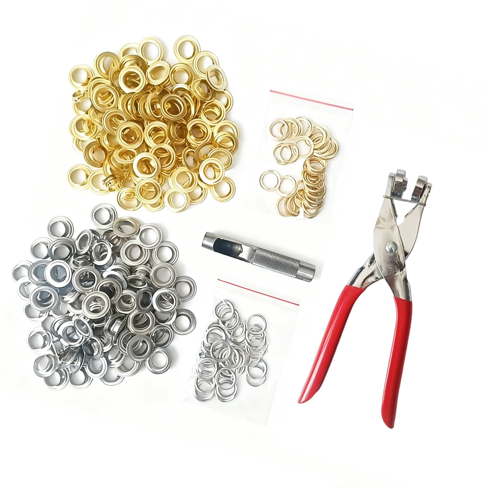 Professional 12mm Metal Eyelet Set with Punching Tool & 200pcs Eyelets Suitable for Bag Shoe Repair in Twin Color Option Gold Silver Grommets with Pliers Metal Grommet and Eyelet Set