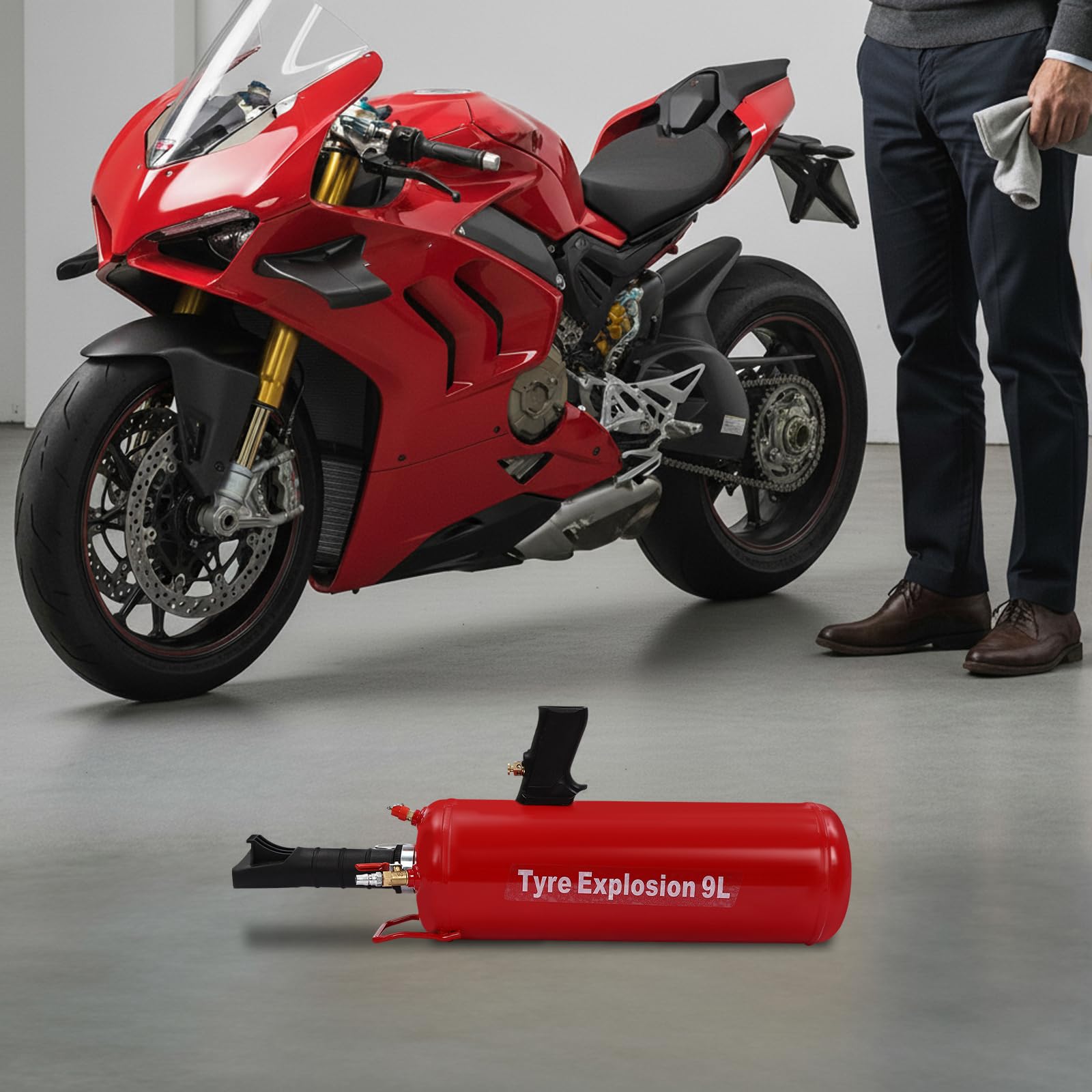 Gonfiatore pneumatico ad aria compressa da 9 l, con 6 – 8 bar, riempimento professionale con manometro, pistola di riempimento per pneumatici portatile per auto e moto, corpo in metallo rosso